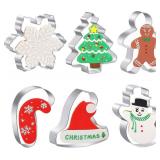 Large Christmas Cookie Cutters - 6 Pcs 4 Inch Holiday Cookie Cutter - Christmas Tree, Santa Hat, Snowflake, Gingerbread Men, Snowman and Candy Cane Shapes Cookie Molds for Winter Holiday DIY Baking