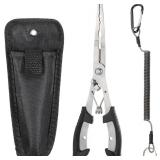Fishing Pliers - 8.26" Stainless Steel Saltwater Hook Remover & Line Cutter with Sheath, Lanyard | Long Nose Design for Freshwater & Saltwater Fishing | Durable Multi-Tool