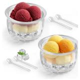 2 Packs Ice Chilled Serving Bowl,Dips on Ice Acrylic Dip Bowl,Dip Chiller Bowl with 4 Spoons Party Platters for Food,Fruit,Salsa, Clear (2 PCS)