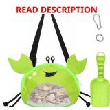 AMOR PRESENT Mesh Baby Beach Bag, Shell Collecting Bag with Shovel Crab-Shaped Adjustable Strap for Holding Shell Sea Pool Sand Toy, turquoise