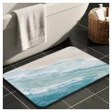 Coastal Beach Bathroom Mat Quick-Drying Non-Slip Rubber Bath Mats Super Absorbent Sand Wave Blue Teal Bath Mat Instant Dry Bathroom Rug in Front of The Kitchen Sink, Shower Room, Bathtub,30"x20"