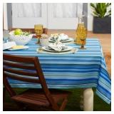 Design Imports Blue Ocean Stripe Print Outdoor Tablecloth With Zipper 60 Round