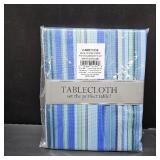 Design Imports Blue Ocean Stripe Print Outdoor Tablecloth With Zipper 60 Round