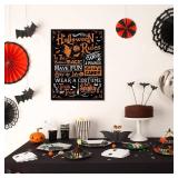 KAIRNE Halloween Wall Art, Trick or Treat Poster, Inspirational Quotes Picture (12x16inch, Framed) - Happy Halloween Home Sign Art Prints - Indoor/Outdoor Room Decor