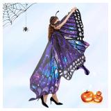 Tibeha Halloween Butterfly Wings for Women - Double-Sided Printing Costume Adult Cape with Mask and Antenna Headband
