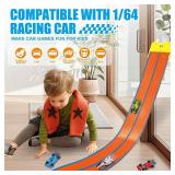 Flexible Race Track Toys for Kids 15 Ft with 4 Cars & Suction Cups, Portable Double Lane Racetrack Compatible with Hot Wheels & 1/64 Diecast Cars, Fun Car Ramp Track Set for Ages 3+(Orange & Blue)