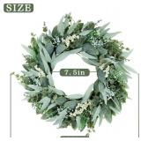 Eucalyptus Wreaths 22" Large Artificial Greenery Outdoor/Indoor Wreath Spring/Summer/Winter Wreath Green Wreaths for Front Door Porch Window Wall Hanging Decor All Year Round Wre-ath Green