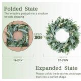 Eucalyptus Wreaths 22" Large Artificial Greenery Outdoor/Indoor Wreath Spring/Summer/Winter Wreath Green Wreaths for Front Door Porch Window Wall Hanging Decor All Year Round Wre-ath Green
