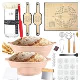 Honeydak 37 Pcs Sourdough Bread Baking Supplies Artisan Bread Baking Kit Silicone Proofing Bowls, Glass Jar with Scraper, Dough Mat, Stainless Steel Tools and Stencils Gifts for Bakers Women Wife Mom