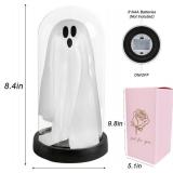 Halloween Ghost Decor Light - Halloween Decorations Indoor - Light Up Ghost in Glass Cloche, Cute Ghost Decor for Indoor Party Home Table Room Kitchen and Fireplace Decorations