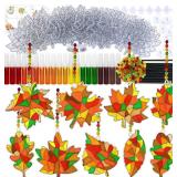 Winlyn 27 Sets Fall Leaf Suncatchers Ornaments DIY Window Paint Art Fall Craft Kits Maple Leaf Sun Catchers Painting Kits for Kids Classroom Activities Art Project Thanksgiving Autumn Party Decoration