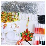 Winlyn 27 Sets Fall Leaf Suncatchers Ornaments DIY Window Paint Art Fall Craft Kits Maple Leaf Sun Catchers Painting Kits for Kids Classroom Activities Art Project Thanksgiving Autumn Party Decoration