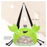 AMOR PRESENT Mesh Baby Beach Bag, Shell Collecting Bag with Shovel Crab-Shaped Adjustable Strap for Holding Shell Sea Pool Sand Toy, Turquoise