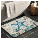 Beach Starfish Bathroom Mat Quick-Drying Non-Slip Rubber Bath Mats Super Absorbent Nautical Coral Wooden Plank Bath Mat Instant Dry Bathroom Rug Kitchen Sink, Shower Room, Bathtub,50"x80"