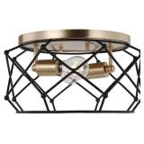 $149 2 Light 14 Inch Wide Flush Mount with Satin Brass Finish