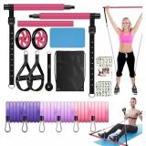 Pilates Bar Kit with Resistance Bands for Working Out, Pilates Equipment with Ab Roller for All Fitness Levels, Portable Home Gym Full Body Workout Equipment for Women&Men