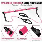 Pilates Bar Kit with Resistance Bands for Working Out, Pilates Equipment with Ab Roller for All Fitness Levels, Portable Home Gym Full Body Workout Equipment for Women&Men