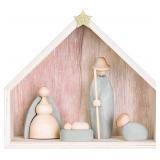 Creative Co-Op Wood & Cement Nativity (Set of 5 Pieces)