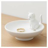 Cat Ring Holder, Ring Dish Mom Gifts for Women, Cat Jewelry Holder, White Ceramic Jewelry Tray Trinket Bowl Gift for Mom, Cats Lover, Birthday Christmas Thanksgiving Wedding