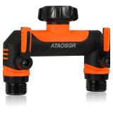 Hose Splitter 2 Way,3/4"Outdoor Garden Faucet Two Way Hose Splitter,Suitable for high water pressure faucet manifolds, Extended handle,Individually Adjustable and Lockable Water Flow, Orange