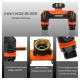 Hose Splitter 2 Way,3/4"Outdoor Garden Faucet Two Way Hose Splitter,Suitable for high water pressure faucet manifolds, Extended handle,Individually Adjustable and Lockable Water Flow, Orange