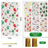 TOEKSIX Christmas Cellophane Treat Bags, 180pcs Christmas Treat Bags with 200pcs Gold Twists for Snacks Cookies Candies Packing, Candy Goodie Bags Party Favor Supplies