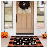 Halloween Outdoor Rug Set, Boo Door Mat 28 x 43 in, 2 Pcs Welcome Mat Set, Halloween Bats Rug, Black Doormat, Halloween Front Porch Doormats, Orange and Black Buffalo Plaid Mats for Outdoor Decor