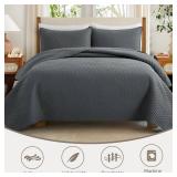 Safonory Quilt Set Full/Queen Size(90"x96", Dark Grey) - Summer Thin Soft Striped Pattern Quilted Bedspread for Queen Bed - 3 Pieces Lightweight Gray Coverlet Bedding Set(1 Quilt, 2 Shams)