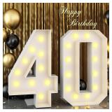 4ft Light Up Numbers Marquee 40 Numbers with Lights White Slots-in Frame for Men Women 40th Birthday Party Decorations Pre-Cut Mosaic Cardboard Large Cut-Out Thick Foam Board Sign Anniversary