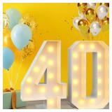 4ft Light Up Numbers Marquee 40 Numbers with Lights White Slots-in Frame for Men Women 40th Birthday Party Decorations Pre-Cut Mosaic Cardboard Large Cut-Out Thick Foam Board Sign Anniversary
