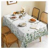 Spring Tablecloth Eucalyptus Floral Waterproof Fabric,Rectangle Watercolor Oil-Proof Wrinkle Resistant Table Cover for Dining Table, Buffet Parties and Camping (60" x 84")