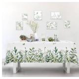 Spring Tablecloth Eucalyptus Floral Waterproof Fabric,Rectangle Watercolor Oil-Proof Wrinkle Resistant Table Cover for Dining Table, Buffet Parties and Camping (60" x 84")