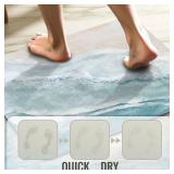 Coastal Beach Bathroom Mat Quick-Drying Non-Slip Rubber Bath Mats Super Absorbent Sand Wave Blue Teal Bath Mat Instant Dry Bathroom Rug in Front of The Kitchen Sink, Shower Room, Bathtub,30"x20"