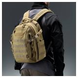 21L Small Tactical Backpack | Fit 12 Inch Laptop, Water Bottle Holder, 1050D fabric, Molle, Daily Work, Travel, Hiking (Tan)