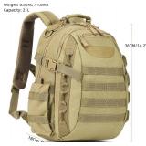 21L Small Tactical Backpack | Fit 12 Inch Laptop, Water Bottle Holder, 1050D fabric, Molle, Daily Work, Travel, Hiking (Tan)