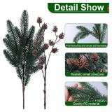 Ivydale 14Pcs Faux Pine Branches Norfolk Stem for Christmas Decoration, Artificial Greenery Plants Pine Needles with Pinecones for Table DIY Home Winter Indoor Vase Real Touch Christmas Decorations