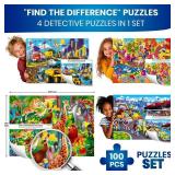 QUOKKA 100 Piece Puzzles for Kids Ages 4-6   4 Puzzles for Kids Ages 6-8   Search and Find Animals and Construction Vehicles Kid Activities for 8-10 yo   Toddler Learning Toy Game Gift for Boys 5-8