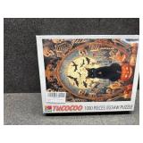 Spooky Night Jigsaw Puzzle 1000 Pieces for Adult,Families(Skeleton,Skull Man,Black Cat,Bat,Mirror Full Moon) Pieces Fit Together Perfectly 19.7