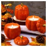 MTLEE 3 Pcs Pumpkin Shaped Spice Candle with Ceramic Pumpkin Jar Scented Fall Candles Gift Thanksgiving Autumn Table Centerpiece Tealight Decoration Halloween Farmhouse Home Fragrance Illuminate Decor