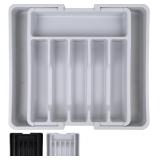 S&F Homes Expandable Cutlery drawer organizer, utensil drawer organizer, flatware and silverware holder, organization and storage tray for kitchen decor, BPA-Free. (Gray)