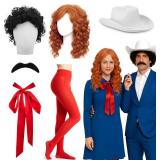 Mepase 6 Pcs Halloween Singer Couple Costume Adults Costume Accessories Include Wigs Cowboy Hat Beard Stockings and Bow Tie for Women Men Halloween Cosplay Party Outfits