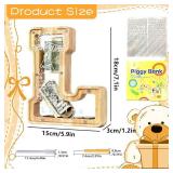 Letter Piggy Bank for Kids Boys Girls Wooden Personalized Piggy Banks A-Z Double Clear Alphabet Banknote Coin Banks for Gift Decoration Baptism(L)