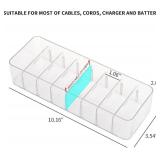 Yesesion Clear Plastic Cable Organizer Box with Adjustment Compartments, Desk Accessories Storage Case with 10 Wire Ties for Drawer, Office Supplies, Electronic Management, Battery and Charger