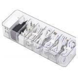 Yesesion Clear Plastic Cable Organizer Box with Adjustment Compartments, Desk Accessories Storage Case with 10 Wire Ties for Drawer, Office Supplies, Electronic Management, Battery and Charger