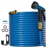 Garden Hose 100FT, Lightweight & Flexible Water Hose with 10-Pattern Spray Nozzle - Kink-Free, Leak-Proof, 3/4" Brass Fittings for Yard, Lawn, Car Washing, Gardening (Blue, Heavy Duty, All-Weather)