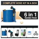Garden Hose 100FT, Lightweight & Flexible Water Hose with 10-Pattern Spray Nozzle - Kink-Free, Leak-Proof, 3/4" Brass Fittings for Yard, Lawn, Car Washing, Gardening (Blue, Heavy Duty, All-Weather)