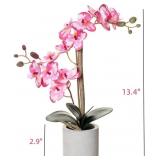 13.4" Artificial Orchid Flowers with Pot Faux Silk Butterfly Flowers Artificial Phalaenopsis Orchids Plant for Home Table Wedding Office Decor (Red)