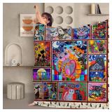 NADEnVIE Throw Blanket - Colorful Cat Design Boho Blanket, Ultra Soft Rustic Quilt For Sofa 5