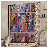NADEnVIE Throw Blanket - Colorful Cat Design Boho Blanket, Ultra Soft Rustic Quilt For Sofa 5