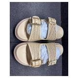 Woven Sandals Women Platform Slides Round Toe Double Buckle Flat Sandals Cute Comfort Flatform Shoes 7.5